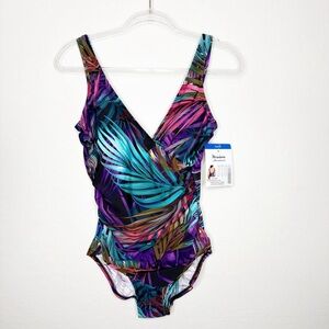 Miraclesuit Miradonna One Piece Swimsuit Bahama Palms Size 10 New With Tags